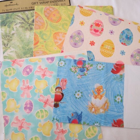 Lot of VINTAGE Spring & Easter Giftwrap Wrapping Paper 5 Designs - Picture 1 of 6